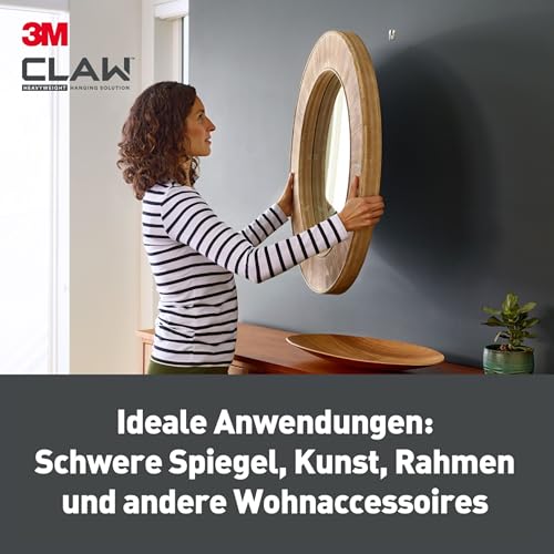 3M CLAW Haken für Trockenbauwände – 6er Set, hält bis zu 20 kg – für schwere Gegenstände, Spiegel und Dekoration – ohne Werkzeug montierbar