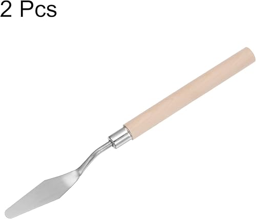 Miniatura 10 de HARFINGTON 2pcs No.7 Paleta Cuchillos 0.394 in Ancho Acero Inoxidable Pequeña Espátula Puntuosa Pintura Cuchillo de Paleta con Mango de Madera para