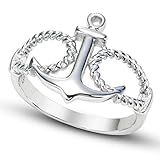 Sz 7 Sterling Silver Anchor & Rope Nautical Band Ring