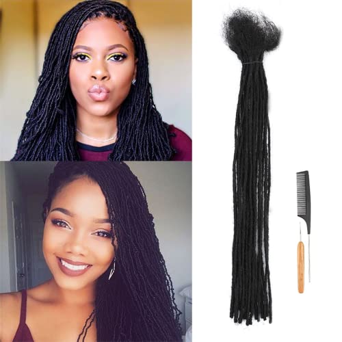 Loc Extensions Human Hair 0.2cm Thickness 24 Inch 30 Strands 100% human hair Dreadlock Extensions for Black Women/Men natural black Handmade Soft Locs Can Be Dyed And Bleached