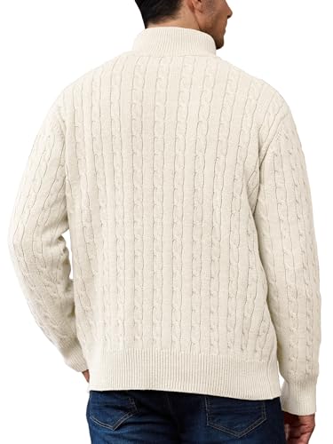 Men's Quarter Zip Pullover Sweaters Cable Knit Texture Slim Fit Mock Neck Sweaters3