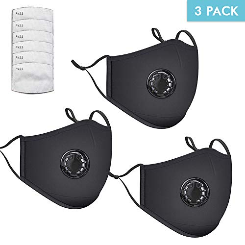 HMIAO 3 Pack PM2.5 Dust Mask, Reusable Breathing Valve Respirator Mouth Masks,