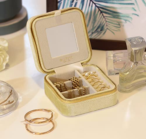 Blutete Travel Jewelry Box Organizer Velvet Travel Case With Mirror Ring Earrings Necklaces Storage Organizer Box (Lemon Yellow) #TOP2
