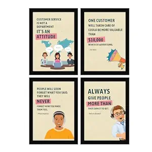ArtX Paper Call Center, Business Sales & Marketing Motivational Quotes Wall Frames, Inspiring Quotes For Home, Office and Study Room Decor, Multicolor Framed Posters, A4, Set of 4