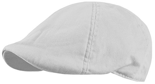 Men's Plain Cotton Duckbill Ivy Cap, Cabbie, Driving Hat, Golf Cap (Plain White, Large/X-Large)