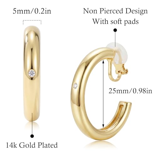Image of Clip on Earrings for Women, 14K Gold Small Gold Hoop Earrings, Hypoallergenic Non Pierced Hoop Earring for Women