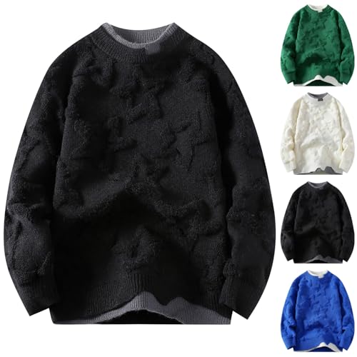 Cambkatl Men's Fashion 3D Star Pattern Sweaters, Pullover Loose Long Sleeve Casual Knitted Crewneck Sweater Tops2