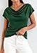 PRETTYGARDEN Blouses for Women Dressy Casual 2026 Summer Cowl Neck Short Sleeve Tops Spring Work Office Teacher Shirts (Green,Medium)