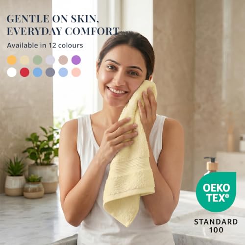 Image of LANE LINEN 450 GSM 100% Cotton Colorado Hand Towel 2PC - Elfin Yellow | Ring Spun Cotton Weave, True 60x40cm Each, Quick Dry & Absorbent, Napkins for Gym, Workout, Sports