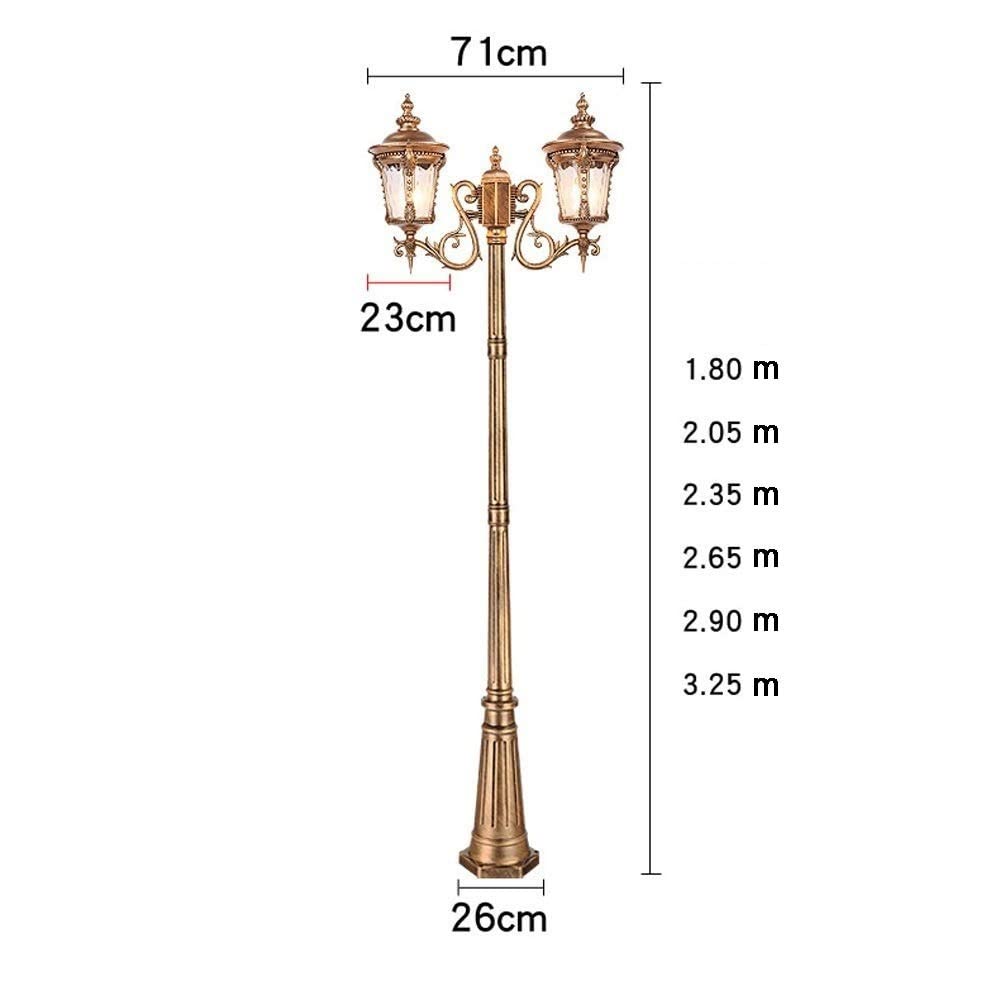 Moderne Außenstehleuchte mit 2 Köpfen aus Aluminium, Laterne aus Glas, wasserdicht IP65, auf europäischem Pfosten, Landschaftsbeleuchtung, traditioneller Stil im Victoria-Stil, für Veranda/Dunkel/180