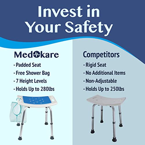 Medokare Shower Seat For Inside Shower - Bath Stool, Medical Shower Chairs For Seniors, Elderly, Handicap & Disabled - Adjustable Support Shower Bench W/Handles For Bathtub #TOP4