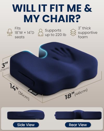 Image of 5 STARS UNITED Seat Cushion - Memory Foam Chair Cushion for Tailbone Pain Relief - Ergonomic Support for Coccyx, Sciatica & Butt - Office, Desk & Gaming Chair, Car Seat, Wheelchair, Airplane, Blue