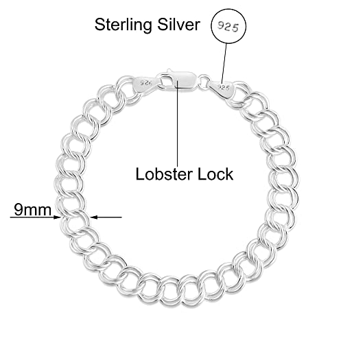 Savlano 925 Sterling Silver 9mm Double Ring Charm Link Bracelet -8 inch Charm Link Bracelet for Women - Made in Italy Comes with Gift Box2