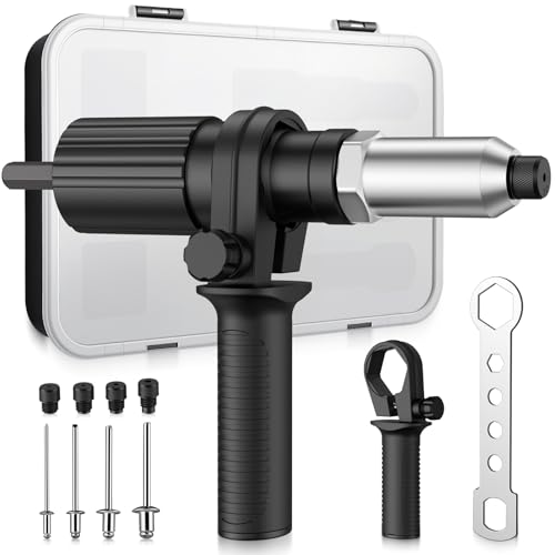 AUTOUTLET Accesorio de Remache para Taladro Destornillador Inalámbrico, Adaptador de Remache Eléctrico con Remaches de 79 piezas 2,4/3,2/4,0/4,8 mm para Remaches Ciegos (Negro)