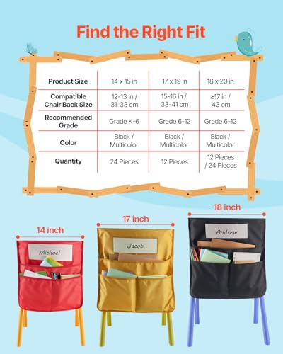 Poche rangement dossier chaise VEVOR 47x51 cm pour éliminer le désordre scolaire