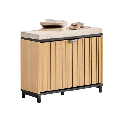 SoBuy Banco Recibidor Entrada con Almacenamiento, Zapatero Estrecho Entrada Recibidor con Asiento, 60x24x50 cm, para Pasillos Pequeños, Negro y Madera, FSR201-N