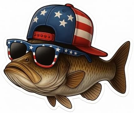 American Flag Bass Fish Sticker, 5 in – Waterproof Vinyl Decals for Car Bumper, Kayak, Toolbox or Boat – Bass Fishing Stickers, Ranger Bass Boat Sticker, Bass Pro Shop Sticker