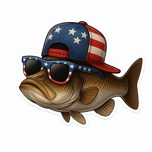 American Flag Bass Fish Sticker 5" Waterproof Vinyl Decal
