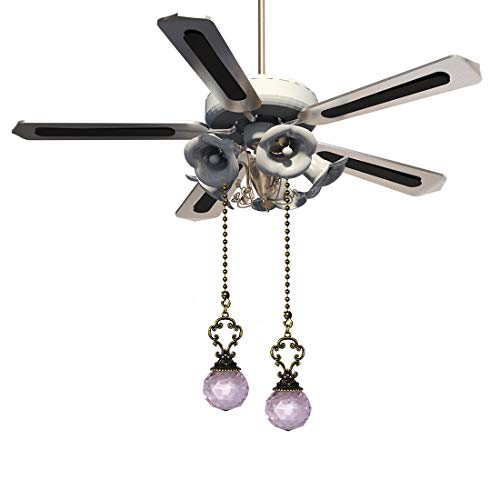 Image of Set of 2 Vintage-Style Pink Fan Pull Ceiling Fan Chain Pulls Crystal Prism Ball 12inch Chains for Home Decor