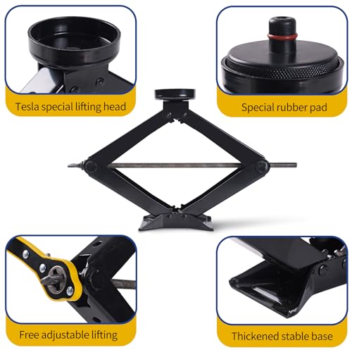 Image of Car Jack Kit for Tesla Cars | Scissor Jack | Max 3 ton (6,600 lbs) | Suitable for Tesla Model 3 /Model S /Model X /Model Y. Comes with Labor-Saving Wrench /Bracket Pad, Black