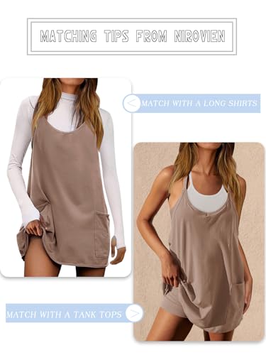 Image of Nirovien Womens Tennis Dress Workout Mini Dress with Shorts Sleeveless Spaghetti Straps Golf Athletic Dresses