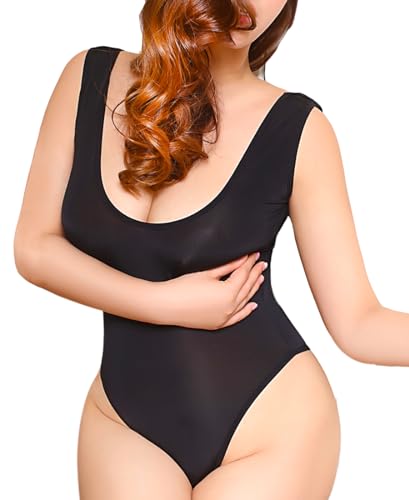 PBQOA Womens See Through Bathing Suit One Piece Swimsuit Women Sexy Bodysuit High Stretch Monokini (One Size, Black)