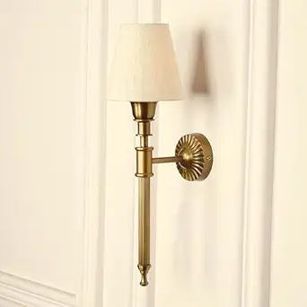 Divine Trends Antique Brass Finish Corrugated Wall Lamp with Off White Shade for Living Room, Bedroom, Home Decoration Wall Light Pack of 1