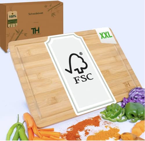 Thiru Tabla de cortar de bambú de alta calidad, tabla de trinchar, con certificado FSC, incluye recetas (bambú FSC, sin bandejas de recogida) Cover