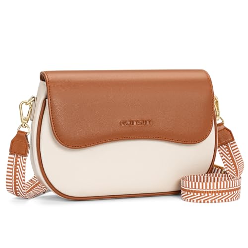 RONSIN Flap Saddle Bag for Women Crossbody Wallet Purse with RFID Card Saddle Purse Adjustable Strap Crossbody Bags (Brown)
