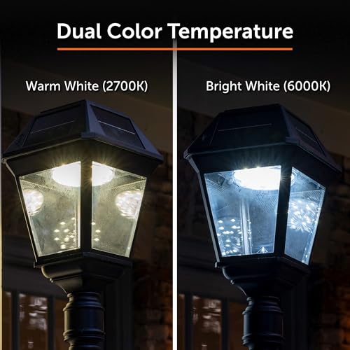 Gama Sonic Imperial III Solar Post Light, Black Aluminum and Glass, Outdoor Lamp, 300 Lumen Dual Color Temperature, 3-inch Fitter for Lamp Posts or Pier Mount (Sold Separately) 97K012 thumbnail 8