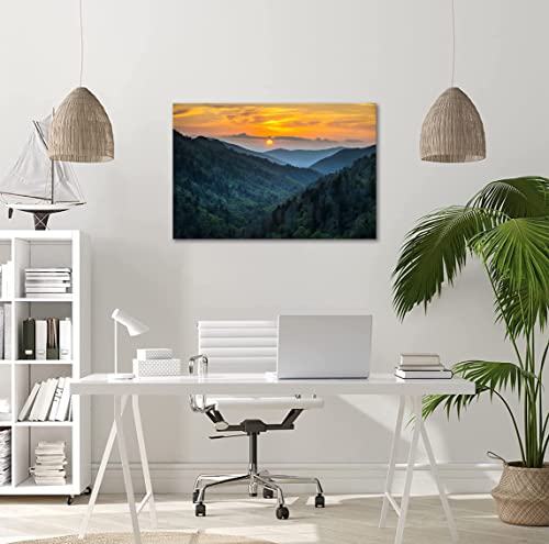 Forest Sunrise National Park Wall Art Decor Great Smoky Mountains Photo Prints Landscape Canvas Painting Artwork Framed Home Decor (12X16 Inch) #TOP2
