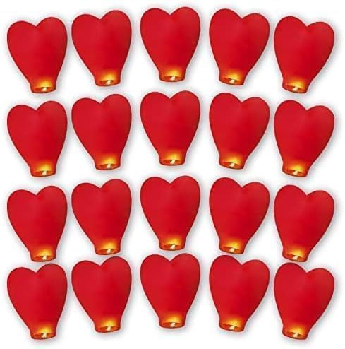 Sky Chinese Lanterns 20 Pack Sky Lanterns to Release in Memory Love Color Large Memorial Paper Lanterns Birthday Wedding Funeral Christmas to Make Wishes (Red Heart)