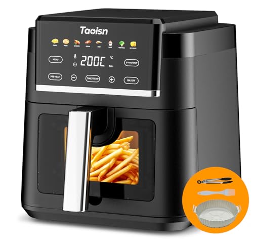 TAOISN 4.5L Air Fryer with Viewing Window 1400W Digital Air Fry Touch Screen Control 8 Presets Rapid Air Circulation Non-Stick Basket Free Silicone Tray & Tongs and Oil Brush