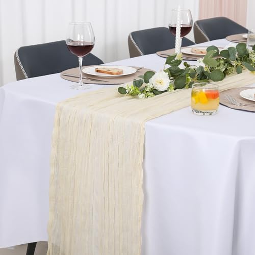Jumdast Chemin de Table Anniversaire Mariage Bapteme Fête, Bohème Chemin de Table Tissu Demi Transparent Mousseline de Soie Décoration Interieur Lavable (Ivoire, 90 x...