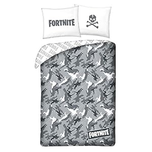 Beddengoed, bedgarnituur, 2-delige set Fortnite 350BL 140×200 cm + kussensloop, zwart/grijs/wit, 100% katoen, Öko-Tex