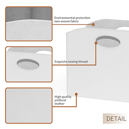 EZDeco Magazine Holder Foldable Magazine Rack Floor PU Leather File Holder Newspaper Book Storage Basket Document File Folder Organizer for Office Home (White-1) - Image 4