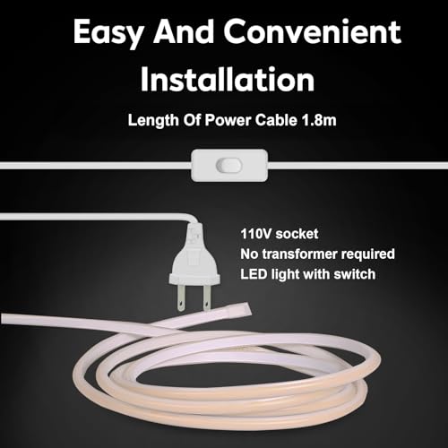 Image of COB LED Strip Lights 32.8 ft Waterproof IP67 110 Volt Outdoor Lights Strip 10m LED Lights Cuttable 320LEDs /m 6000K Cold White with US Plug Indoor Rope Lights for Bedroom Ceiling Kitchen Cabinet Mirror
