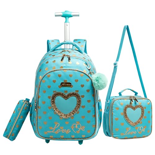 Mochila Rodinha Escolar Infantil de Lancheira e Estojo Lápis Ideal para Meninos e Meninas de 7 a 12 Anos (amor01)