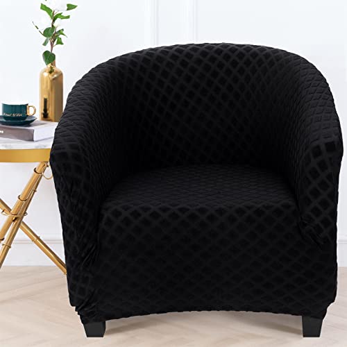 Image of SearchI Club Chair Slipcover Stretch Barrel Chair Covers Jacquard Tub Chair Slipcovers Soft Spandex Armchair Sofa Cover Removable Couch Furniture Protector Arm Chair Cover for Living Room(Black)