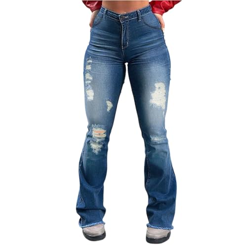 Bootcut Jeans for Women Flare Bell Bottom Stretchy Jeans Ripped Wide Leg High Waisted Jean Mom Y2k Distressed Jean