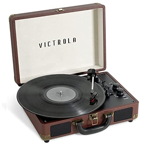 Image of Victrola Journey+ Bluetooth Suitcase Record Player - Built-In Speakers, 33-1 /3, 45 & 78 RPM Vinyl Record Player, RCA Out, Headphone Jack, Wireless Streaming (Dark Brown)