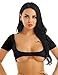 iEFiEL Women's Mesh See Through Sheer Open Bust Short Sleeve Belly Dance Crop Top Black One Size