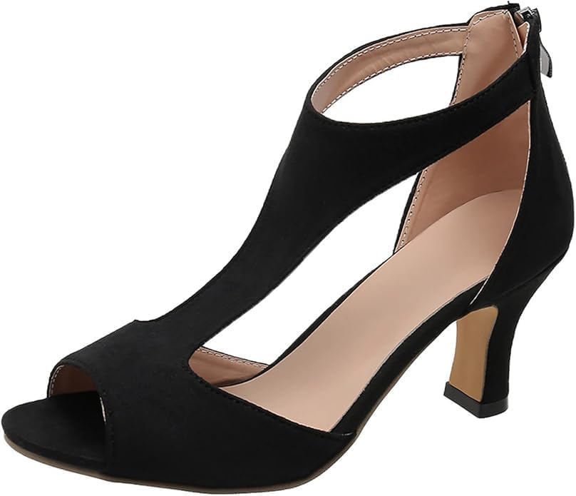 Heeled Sandals Womens Suede Peep Toe Shoes for Women Block Heels Open Toe Chunky Ankle Strap High Heel Sandals
