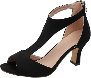Heeled Sandals Womens Suede Peep Toe Shoes for Women Block Heels Open Toe Chunky Ankle Strap High Heel Sandals
