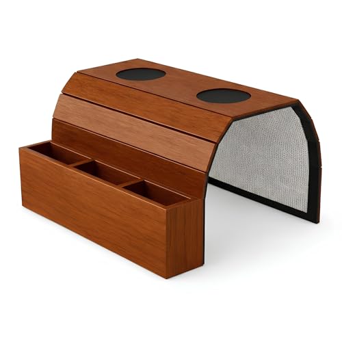 Wonnika Sofatablett für Armlehne flexibel mit Getränkehalter & 3 Fächern Premium Sofa-Ablage Sofabutler mit Rutschfester Filzbasis passend für Armlehnen ab 10 cm Breite (Braun)