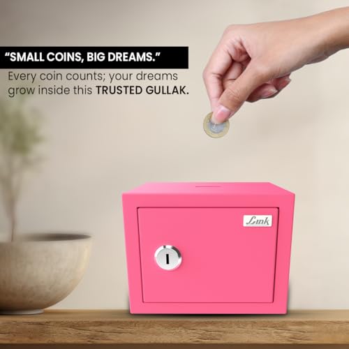 Image of Link Smart 2 Litres Gullak Safe Locker for Home & Office| 3-Year Warranty| Mechanical Key, CRCA Material, Laser Cut Design| Vibrant Saaving Bank| Weight : 0.9 Kg| Pretty Pink