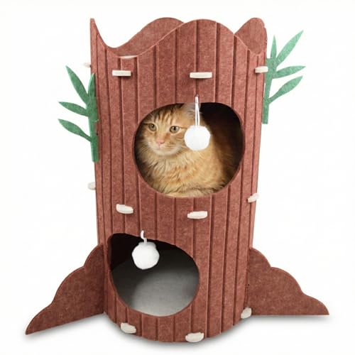Image of Willow Cat Tree for Cats and Kittens - Felt Cat Tower Condo with Interactive Toys, Multi-Level Hideouts, Easy DIY Assembly, Stable Base Indoor Cat Furniture