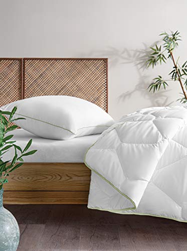 Yatas Bedding Soft Quilted Breathable Bamboo Fiber Filled Comforter, Machine Washable, White Fluffy Lightweight Duvet, 200 Tc 100% Cotton Shell, Bedding Duvet Inserts & Bed Sets, White (King) #TOP3