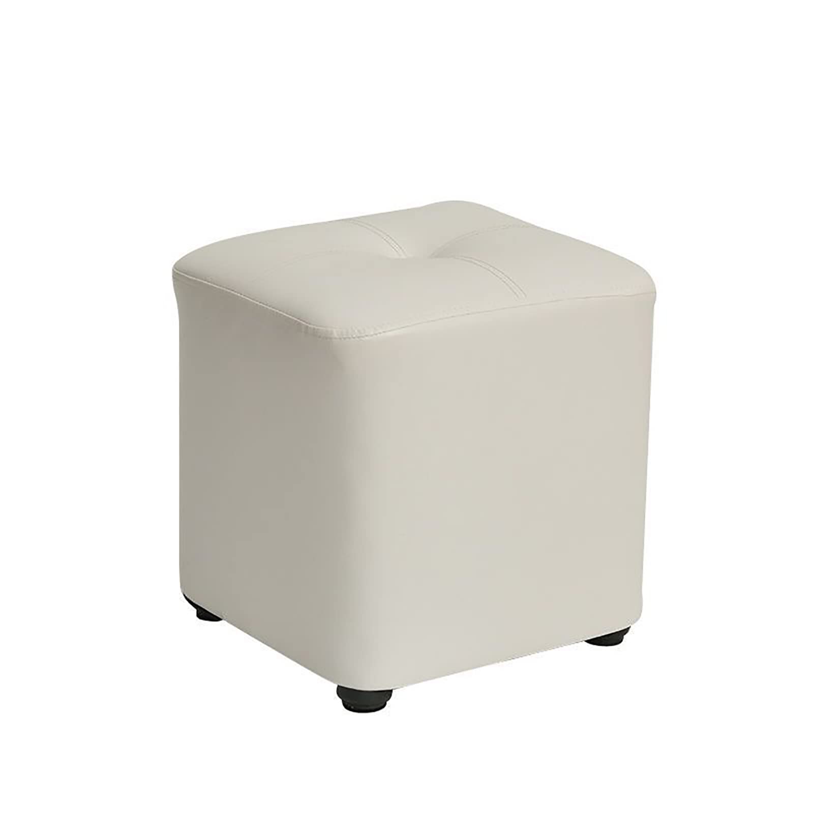 Petit repose-pieds ottoman en cuir synthétique blanc 29x29x28 cm pour coiffeuse