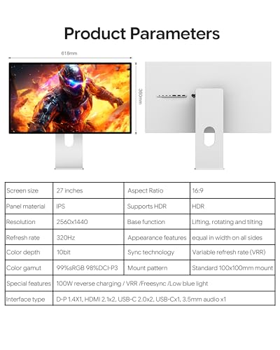 Image of P27S 27 inch 2k 320Hz Glossy Gaming Monitor, IPS Panel, 10-Bit Color, 99% sRGB, 98% DCI-P3, 1ms, VRR, HDR, Eye Care (Minimalist - with Stand x2)